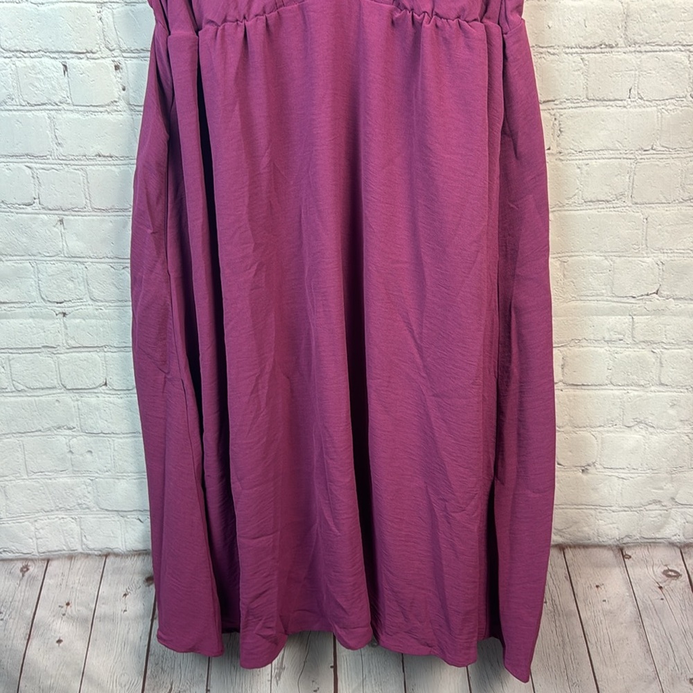 BloomChic Purple Pleated V Neck Pocket Midi Dress Plus Size 1X - Picture 5 of 6